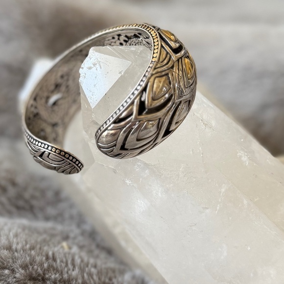 Estate Vintage Sterling Silver & 18K Gold John Hardy Dragon Scale Cuff Bracelet - Picture 5 of 7
